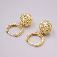 au750 real 18k yellow gold woman earrings lucky hollow ball dangle earrings 2 8 3g 24x10mm best gift