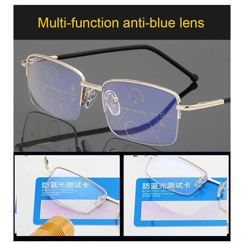 Прогрессивные многофокальные очки для чтения полуоправа анти синий светильник