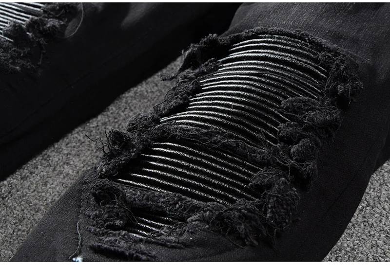 Мужские черные байкерские джинсы из искусственной кожи со складками в стиле