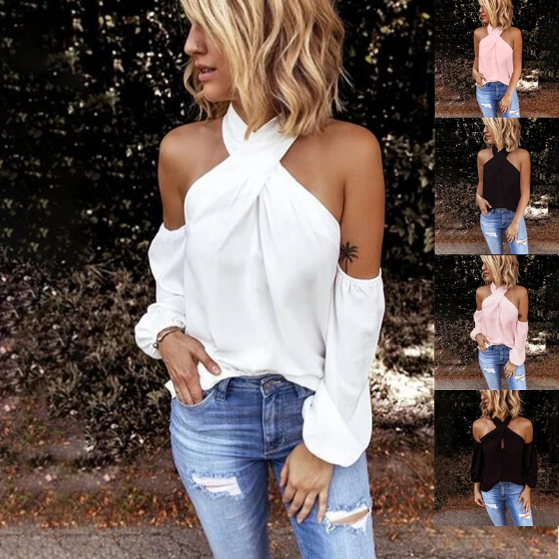

GAOKE Off shoulder white blouse shirt Women bodycon blouse elegant summer sexy shirt 2021 female blusas tops & tees