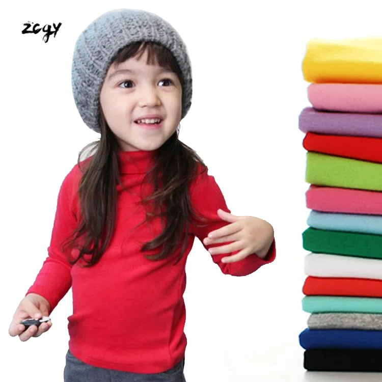 100% Cotton Autumn Girls Basic Shirts Winter Turtleneck Collar T Shirt for 2-10 Years Candy Color Baby Girl Long Sleeve Clothes