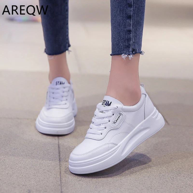 

Women Sneakers Fashion Breathble Vulcanized Shoes Mesh Pu Leather Platform Lace Up Casual White Tenis Feminino Zapatos De Mujer