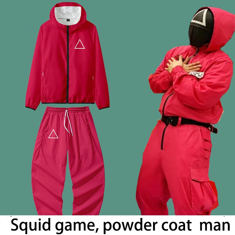 

Movie Squid Game Mask Villain Role Play Cosplay Costumes Props Accessories Round Six Red Jackets For Halloween Carnival Party