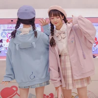 2022 kawaii zip up bunny hoodie harajuku soft girl rabbit eras japan style oversized harajuku y2k autumn cute sweatshirt velvet