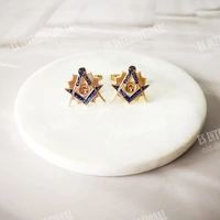 one pair of freemason masonic cufflinks blue lodge gold color 3d design commemorative ornaments clothing accessories