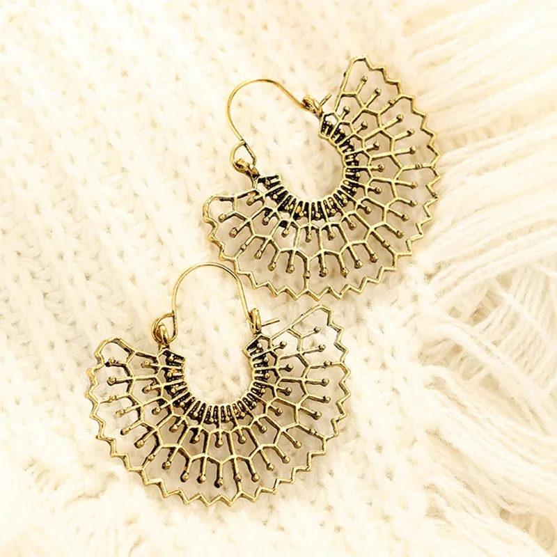 Geometric Spider Web Pendant Drop Earrings Bohemian Hollow Flower Earring For Women Dangle Jewelry Accessories | Украшения и