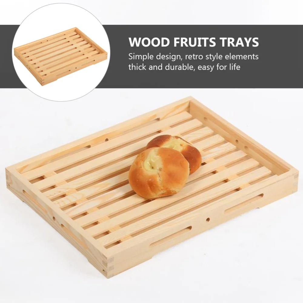 

1Pc Baking Fruits Tray Rectangular Tea Tray Party Wooden Bread Display Plate