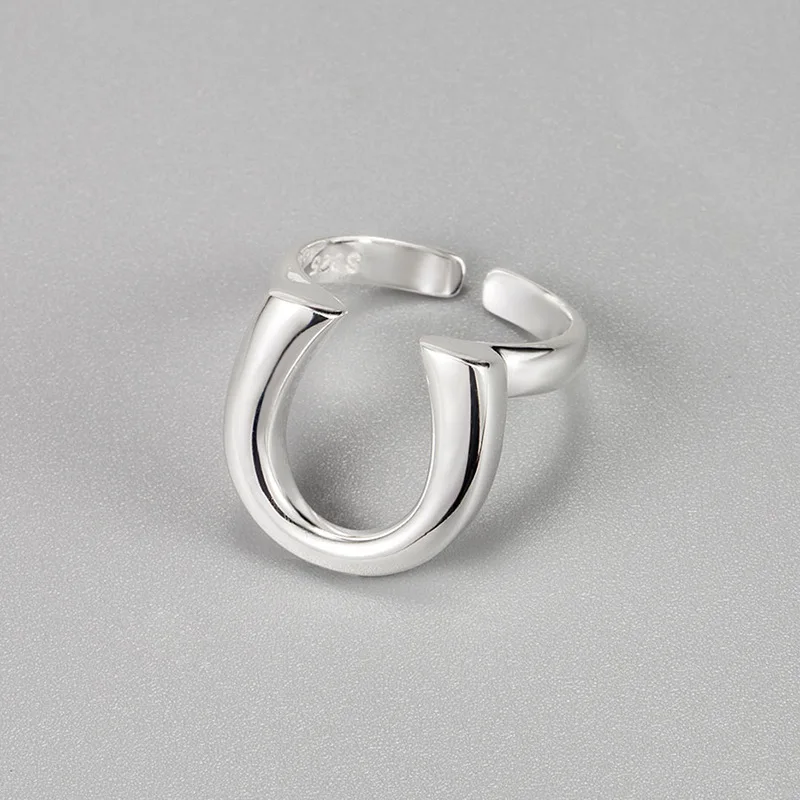 

South Korea Ins Designer S925 Sterling Silver U Letter Horseshoe Shape Ring High-end Luxury Open Ring Children