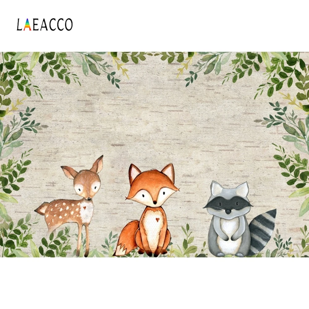 Фотофон Laeacco на день рождения с зеленой травой лисой оленем кошкой и животными