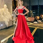 Женское вечернее платье без бретелек, красное ТРАПЕЦИЕВИДНОЕ ПЛАТЬЕ на пуговицах с разрезом сбоку, модель 2022 года