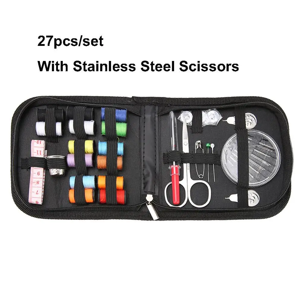 Stainless Steel 27 шт./компл. многофункциональная коробка для шитья швейные нитки шприцы Вязание Ткань для шитья, кнопки, ремесло ножницы путешествия швейный набор Портативный - Цвет: Stainless Steel
