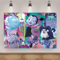 cartoon happy birthday vampirina bats purple spider web pattern custom photo studio backdrop background vinyl banner