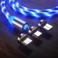 mobile phone cable magnetic flow luminous lighting charging cord charger wire for samaung led micro usb type c for iphone ipad