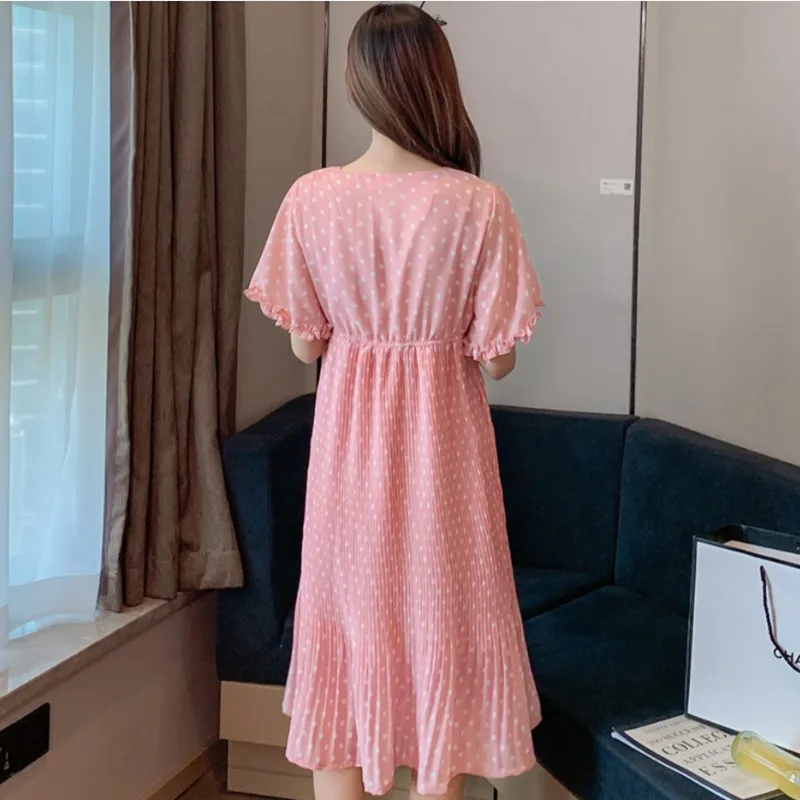 Шифоновые летние платья для беременных свободная плиссированная повседневная