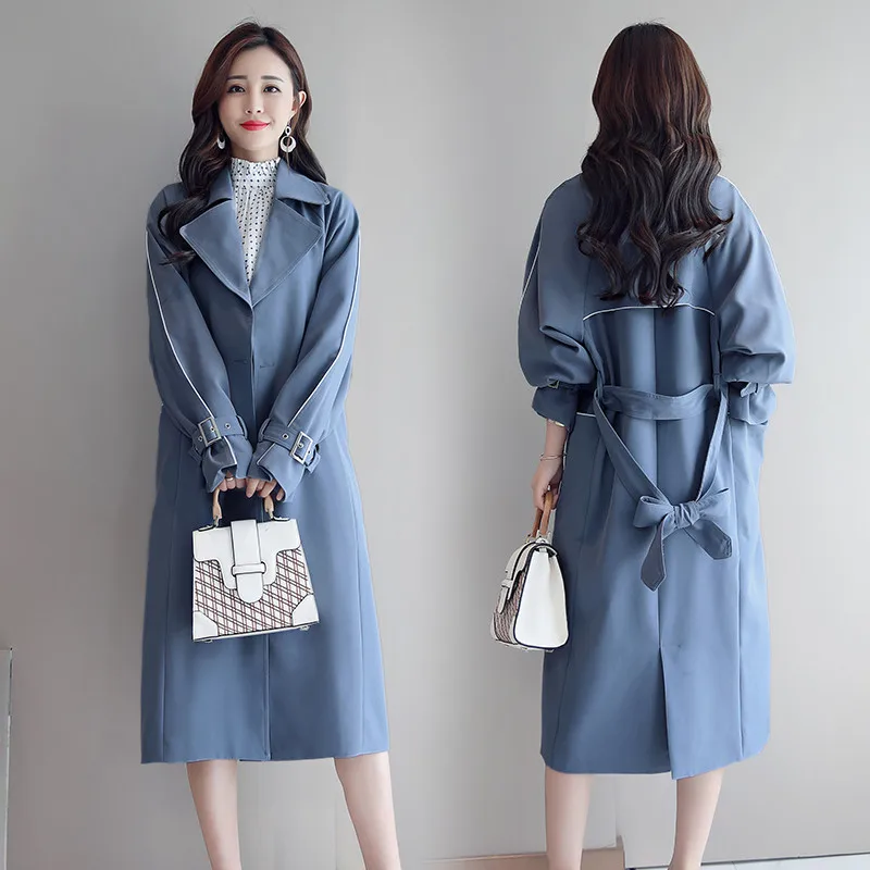 Loose Tie Belt Waist Thin Trench Coat For Women 2022 New Spring Autumn Korean Black blue Long Windbreaker Female manteau femme | Женская