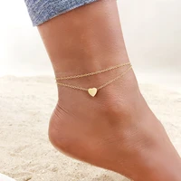 2pcsset gold tone simple stainless steel chain anklet for womenmulti layer beach ankle bracelet foot leg snake chain accessory