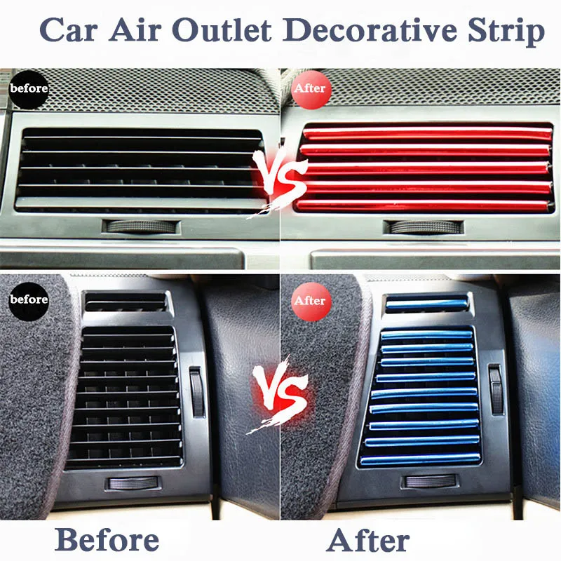 

10pcs Car U-Style Sticker Decoration Strip Air Conditioner Outlet Vent Grille Strips For Hyundai BMW AUDI Mazda Skoda Lexus ect.