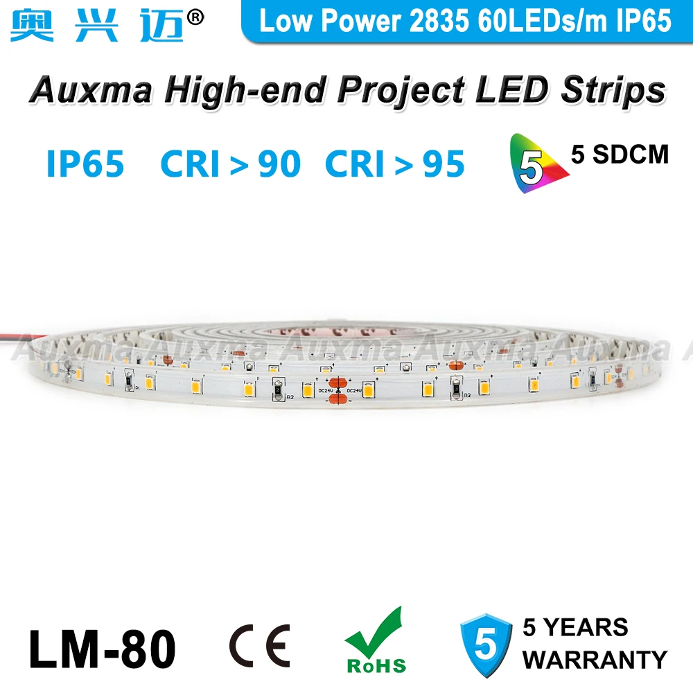 Низкая мощность 2835 60 светодиодный s/m Светодиодная лента, CRI95 CRI90 IP65, DC12V/24 V, 300 светодиодный/катушка, 5 м/катушка, водонепроницаемый рекламный светильник