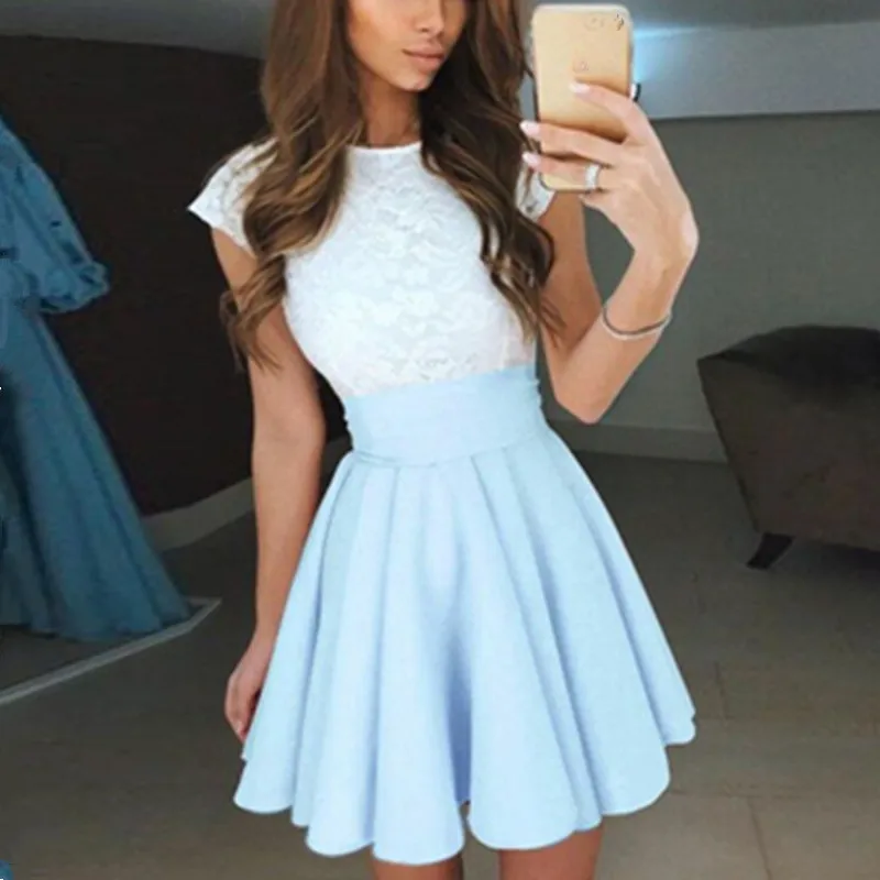 Бальное платье без рукавов с кружевной строчкой однотонное средней длины