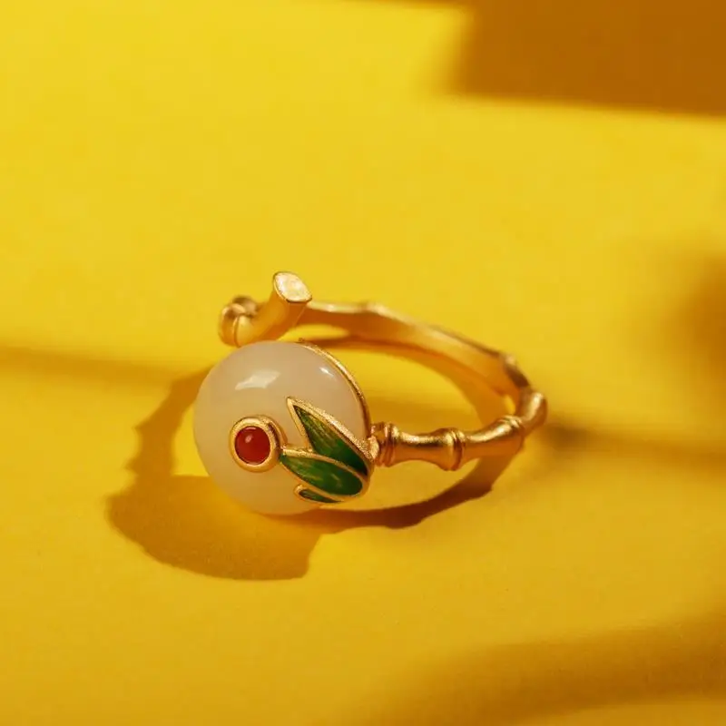 

Gao Jie Sterling Silver Ancient Gold Court Retro Women Hetian Jade South Red Peace Buckle Special-Interest Design Light Luxury O