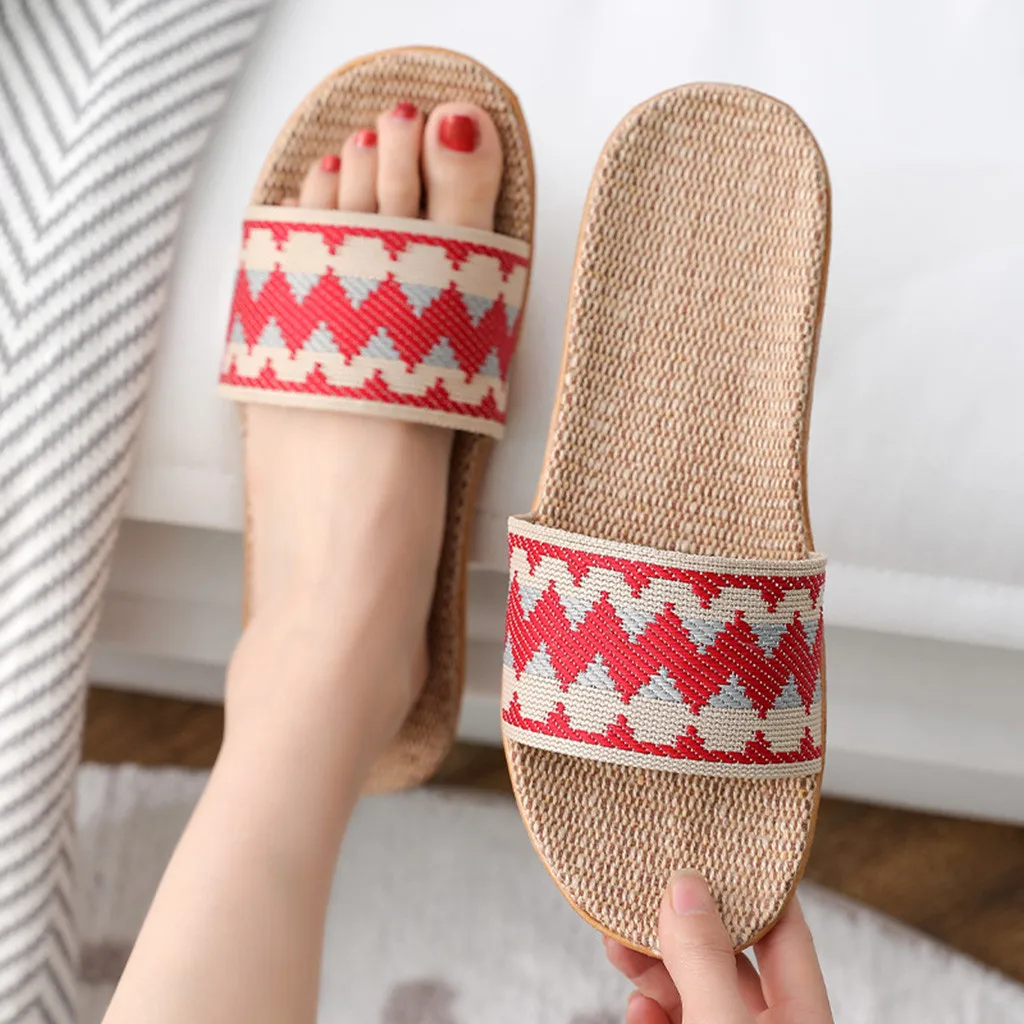 

Fashion Girls Women Female Bohemia Indoor Flax Linen Flip Flops Beach Shoes Sandals Slipper Seaside Travel Daily Slippers