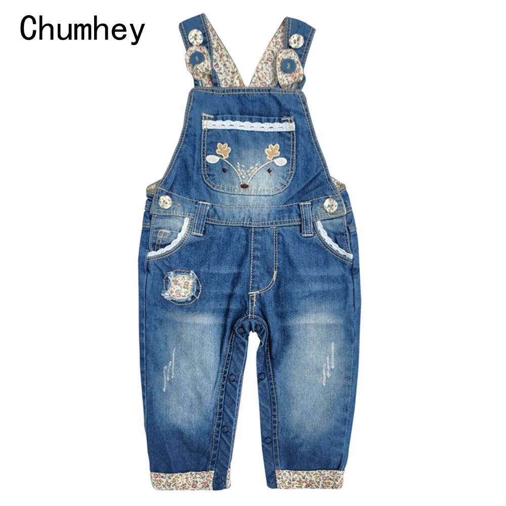 Мягкий хлопковый джинсовый комбинезон с вышивкой для детей|Полукомбинезоны| |