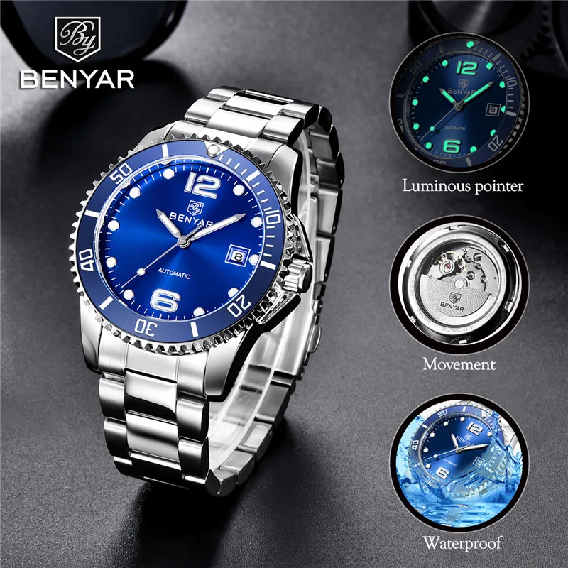 Часы мужские механические водонепроницаемые из нержавеющей стали в стиле