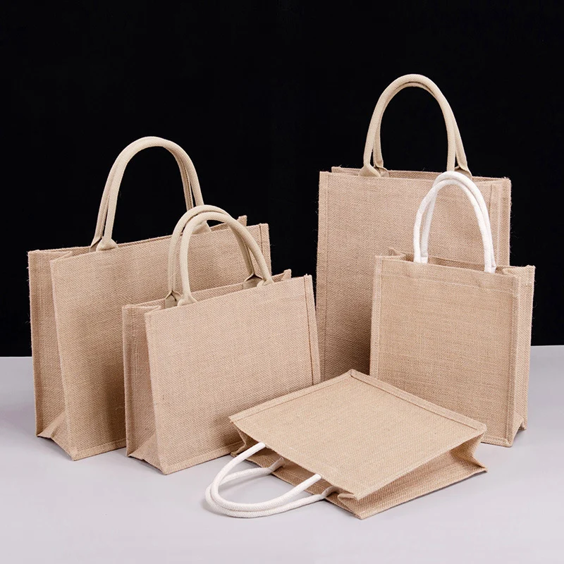 

1Pc Portable Reusable Jute Shopping Bag Eco Friendly Burlap Large Capacity Handbag New Arrival 2021