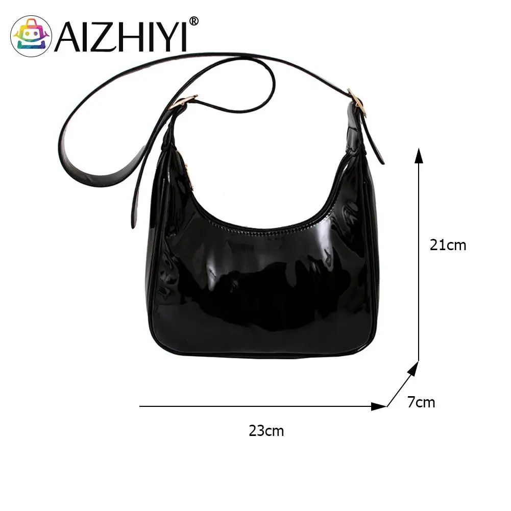 

Women Bright Patent Leather Shoulder Crossbody Hobo Bags Fashion Ladies Simple Solid Color Handbags Daily Totes