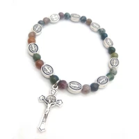 vintage handmade colorful natural stone beaded cross pendant rosary bracelets bangles women religious jewelry