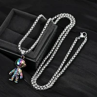 kioozol cool rainbow color astronaut pendant stainless steel silver color necklace for men women hip hop jewelry 295 ko2