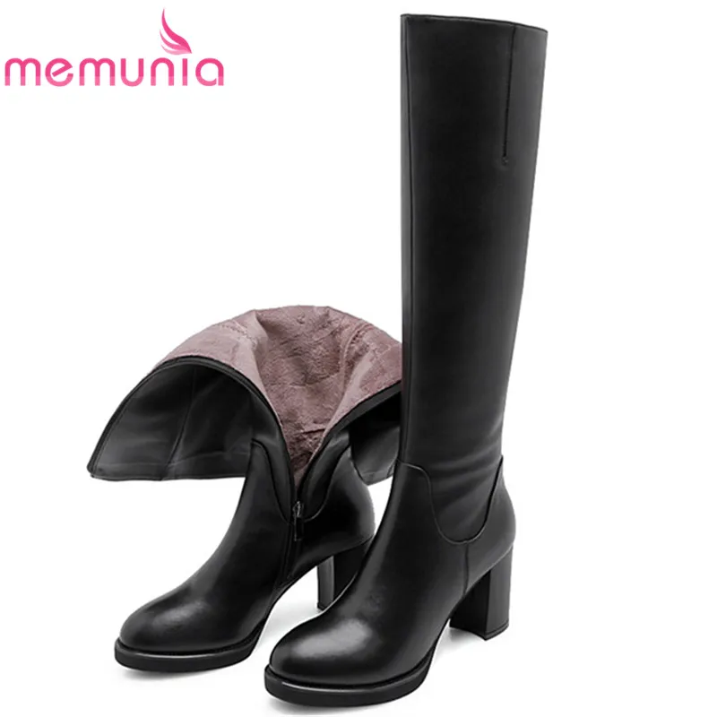 MEMUNIA/высококачественные сапоги до колена Женские теплые с круглым носком на