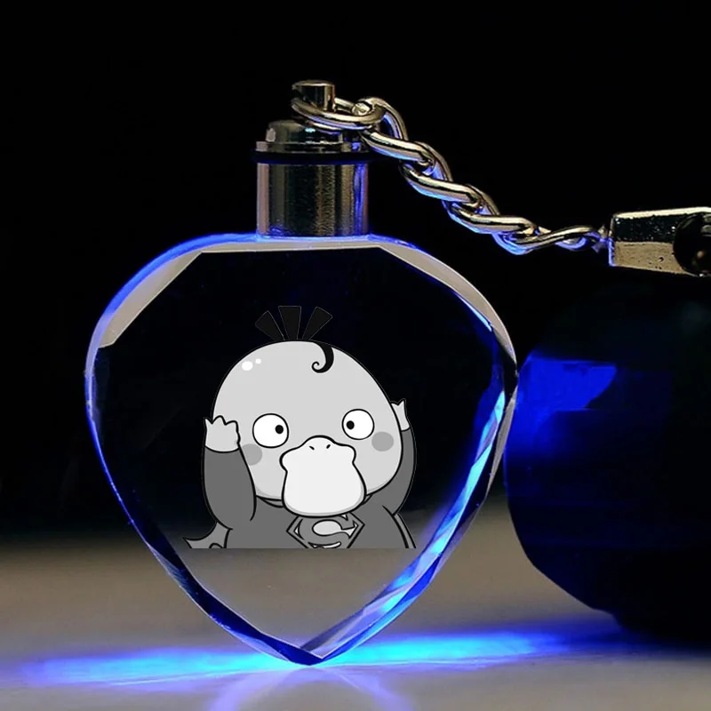 Брелок с покемонами, детективом Пикачу, Psyduck, в форме сердца, кристалл, женский брелок, Милый Забавный мультяшный кулон, ювелирные изделия, мужской брелок