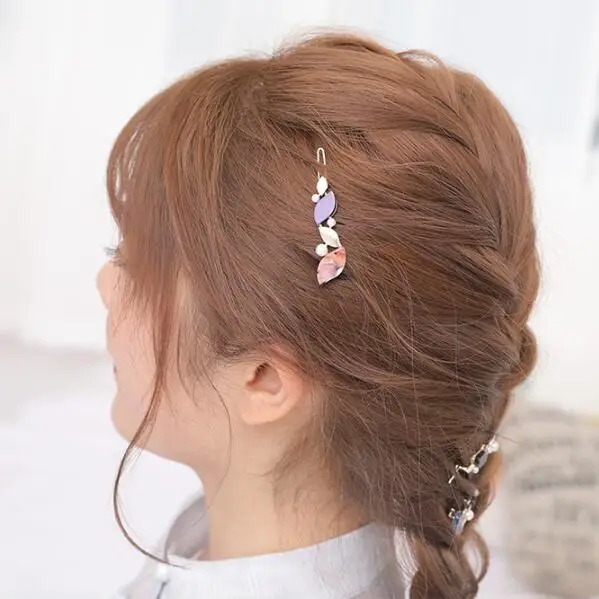 

60pcs/lot Acetic Acid Frog Hair Clip Leaves Pearl Drill Spring Clip Hairpins Hair Styling Tools Hair Accessories HA1168