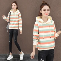 cotton striped hoodie 2020 new korean edition of loose long sleeved hoodie waist high fashion