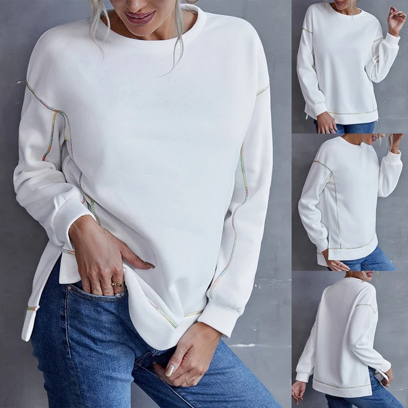 

Women's Casual Hoodies Simple Crewneck Long Sleeve Casual Thin Pullover Sweatshirts Tops Shirts