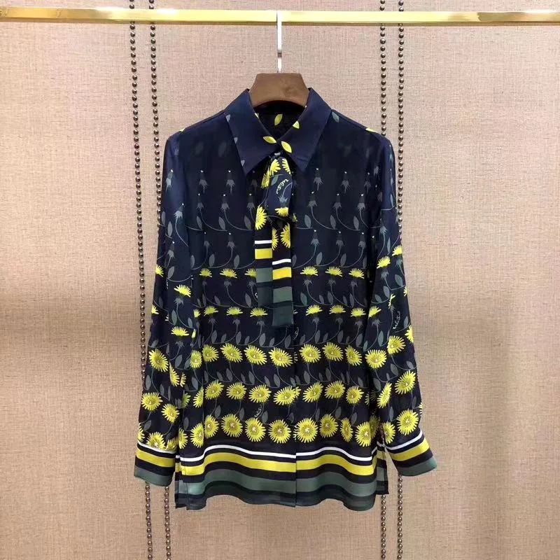 

Рубашка из шелка, новые браслеты с принтом Длинные рукава широкий сосна шелк тутового шелкопряда рубашка для женщин свободного кроя на шнур...