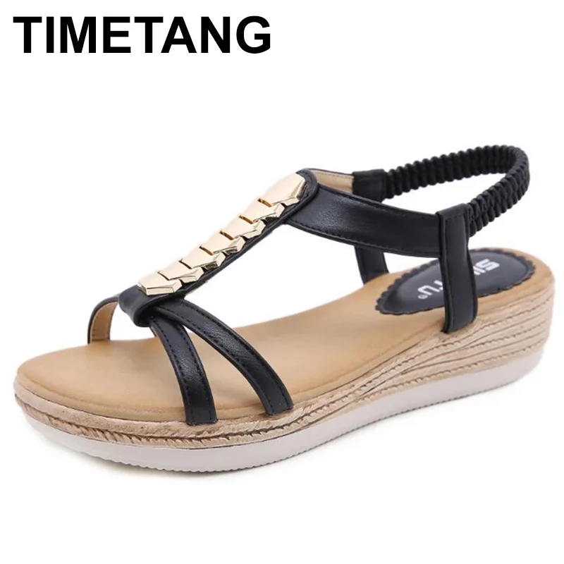 

TIMETANG Summer Wedges Shoes Women Fashion Casual Ladies Platform Sandals Metal Decoration Female Sandals Large Plus Size 36-42