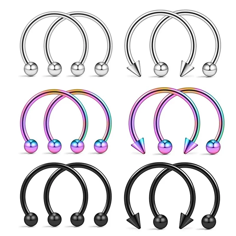 

2Pcs Stainless Steel Cone Spike Horseshoe Circular Septum Nose Ring Nipple Hoops Nose Septum Eyebrow Ear Piercing Body Jewelry