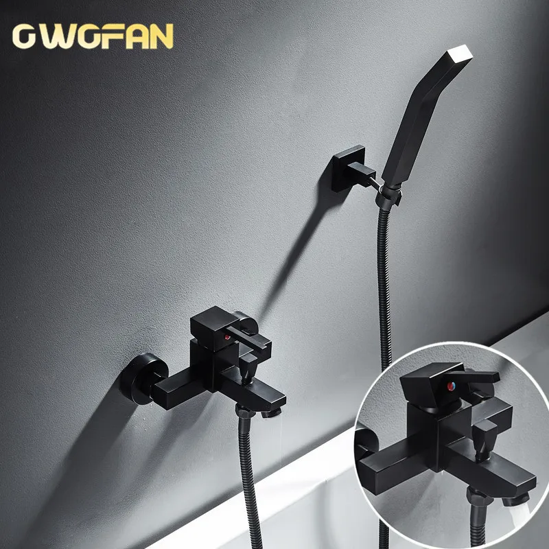 

Brass Black Shower Set Bathroom Faucet Wall Rainfall Shower Head Mixer with Handheld Spray Set Single Handle Shower System