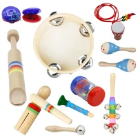 10pcsset orff wooden musical instrument set hand tambourinerain sound tubecolorful sound tubefluterattlebarbellhorn