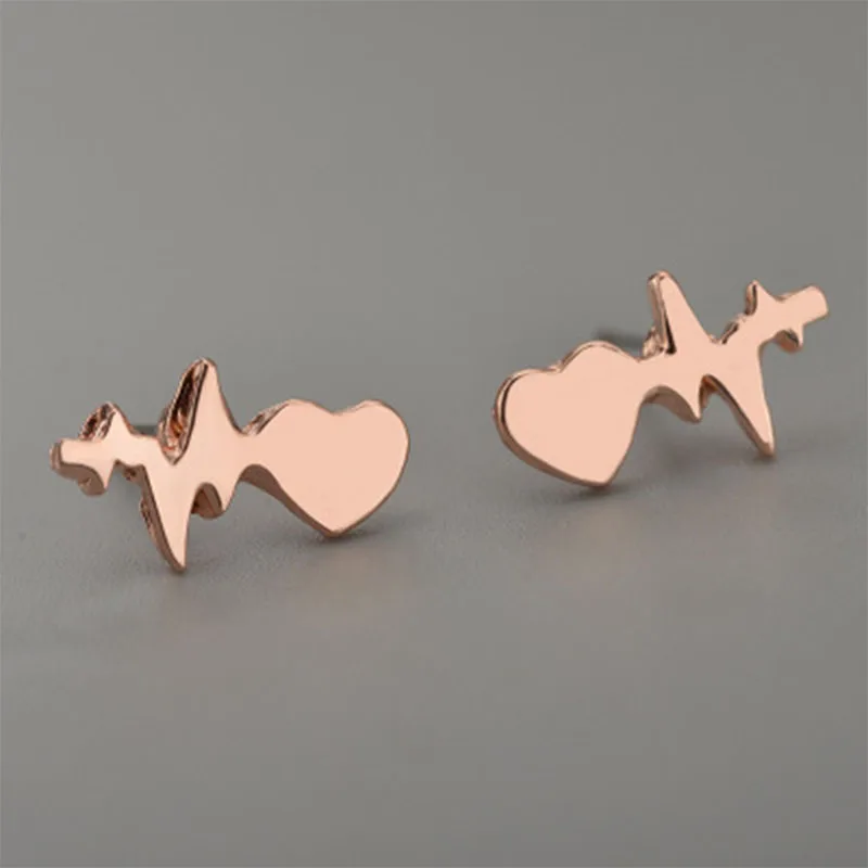 Сплав женские стильные серьги гвоздики сердце электрокардиограмма ушные