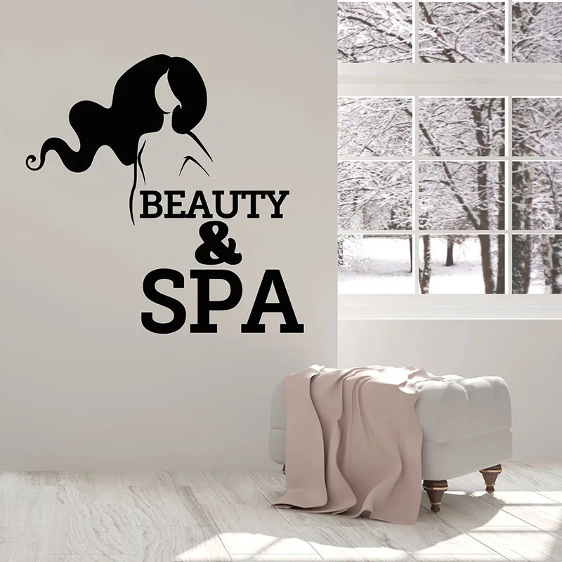 Woman Wall Decal Girl Hair Spa Room Beauty Center Massage Relax Time Interior Decor Door Window Vinyl Sticker Art Wallpaper Q643 | Дом и сад