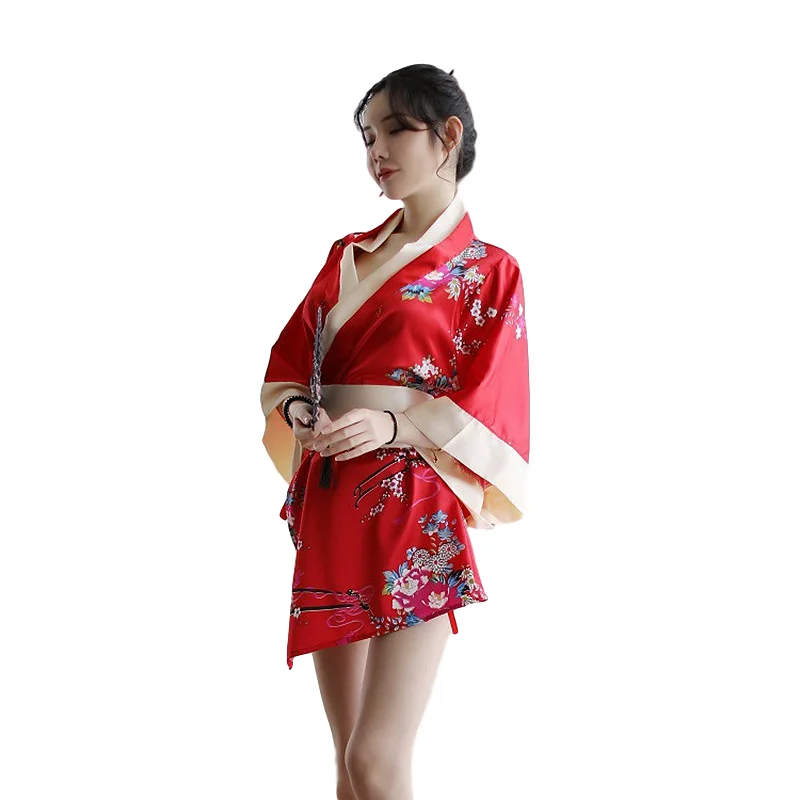 Женское атласное кимоно с цветочным принтом шелковое сексуальное нижнее белье