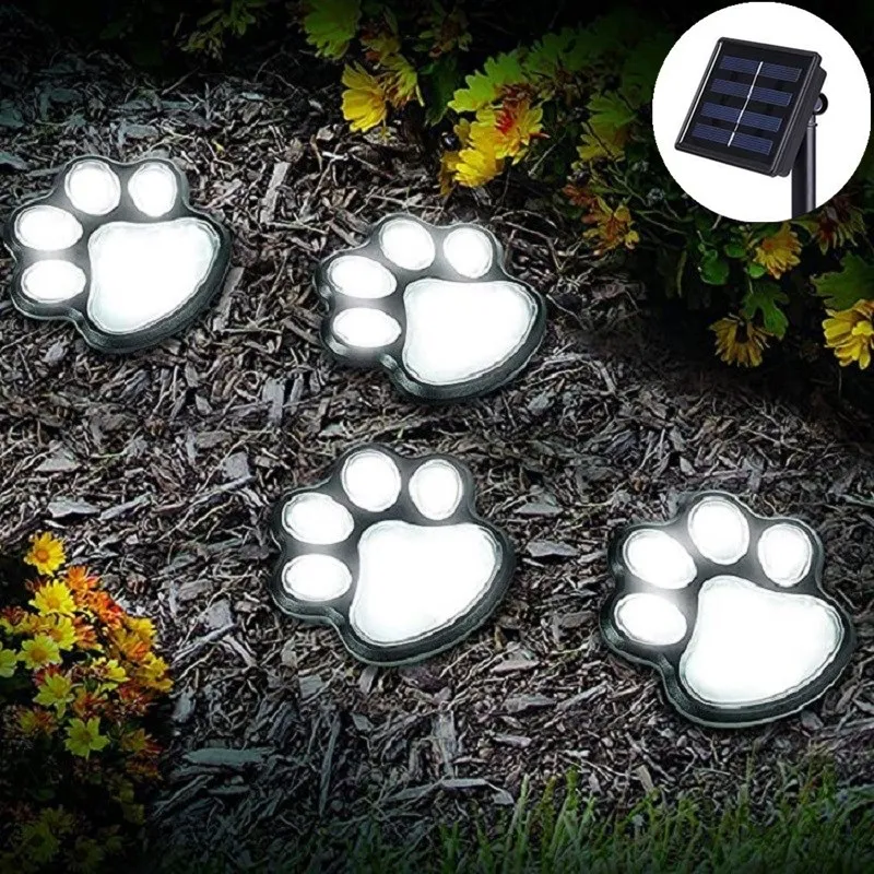 

4 Solar Cat Animal Paw Print Lights LED Solar Lamps Garden Outdoors Lantern LED Solar Outdoor Garland Lights Footprints Lamp