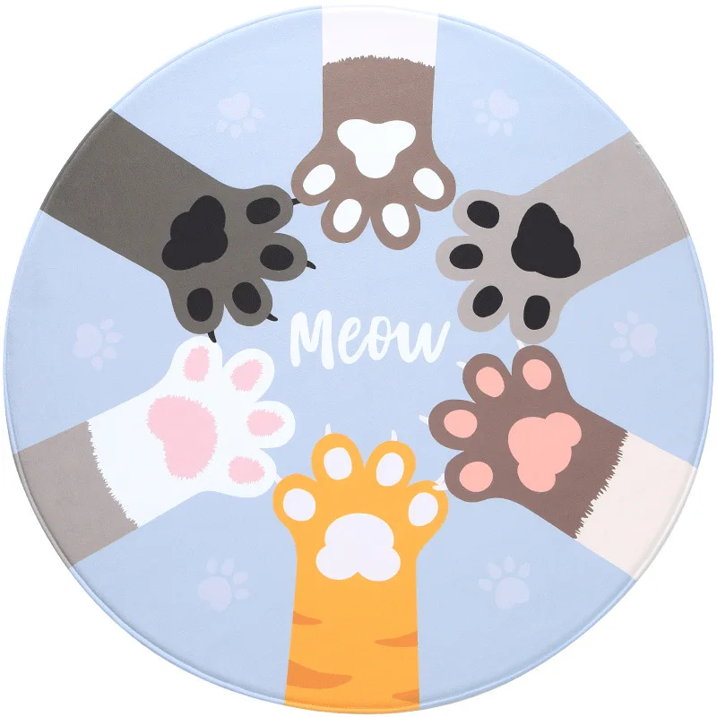 

Round Cat paw animal printed Flannel Cartoons Household floor mats living room bedroom baby Non-slip crawling mat rug area rug