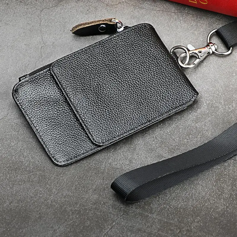 

Portable Genuine Leather RFID Blocking Business ID Card Credit Holder Lanyard Purse Wallet