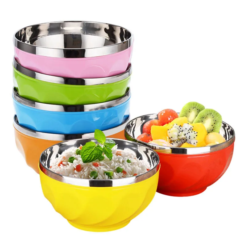 

Stainless Steel Bowl Double Layer Thickened Bowls Thickened Household Tableware Kitchen Dinnerware Suppies Rice Fruit Bowl