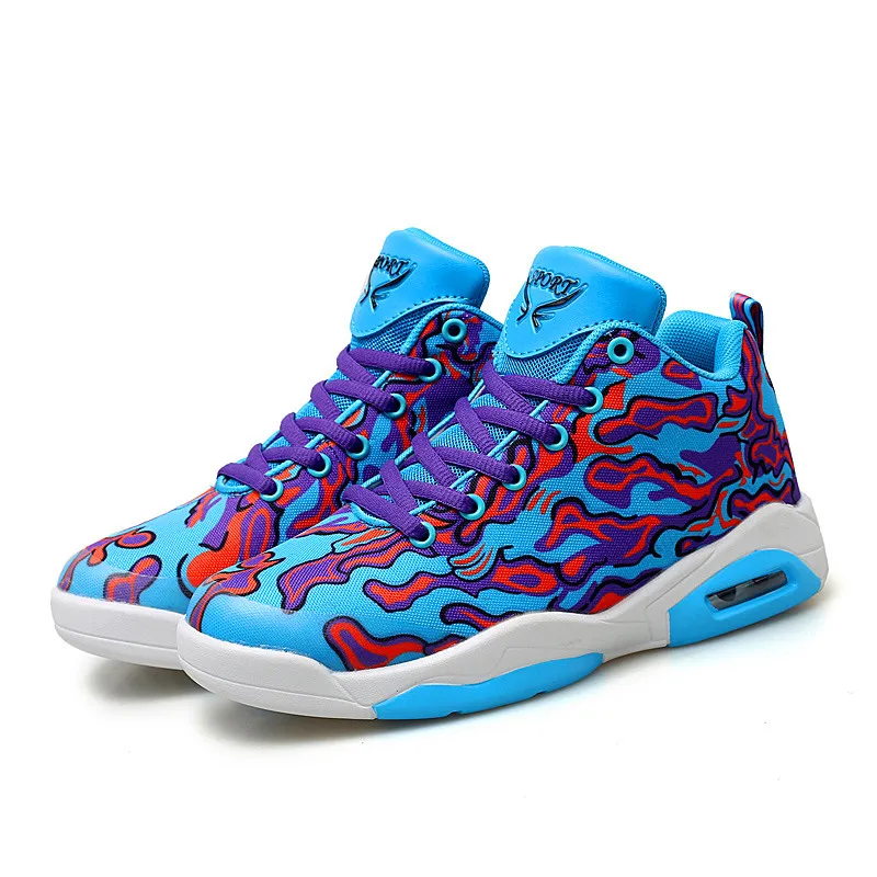 Blue Couple shoes exclusive new unisex sneakers basketball shoes men's casual shoes colorful cloth design high elastic air cushion - Color: Blue
