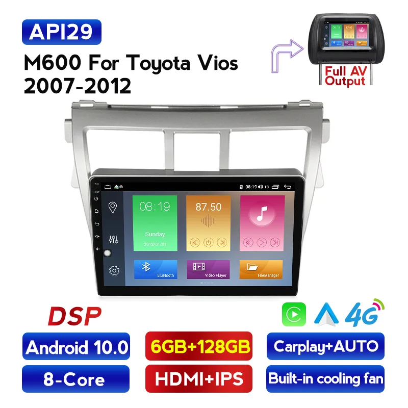 

Автомобильный dvd-проигрыватель, мультимедиа, GPS, Автомагнитола для Toyota VIOS Yaris 2007, 2008, 2009, 2010-2012, Android 10, видеоплеер DSP, без dvd